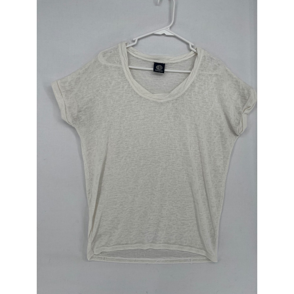 Bobeau Womens Short Sleeve Scoop Neck Slub Knit T-Shirt White Size Medium